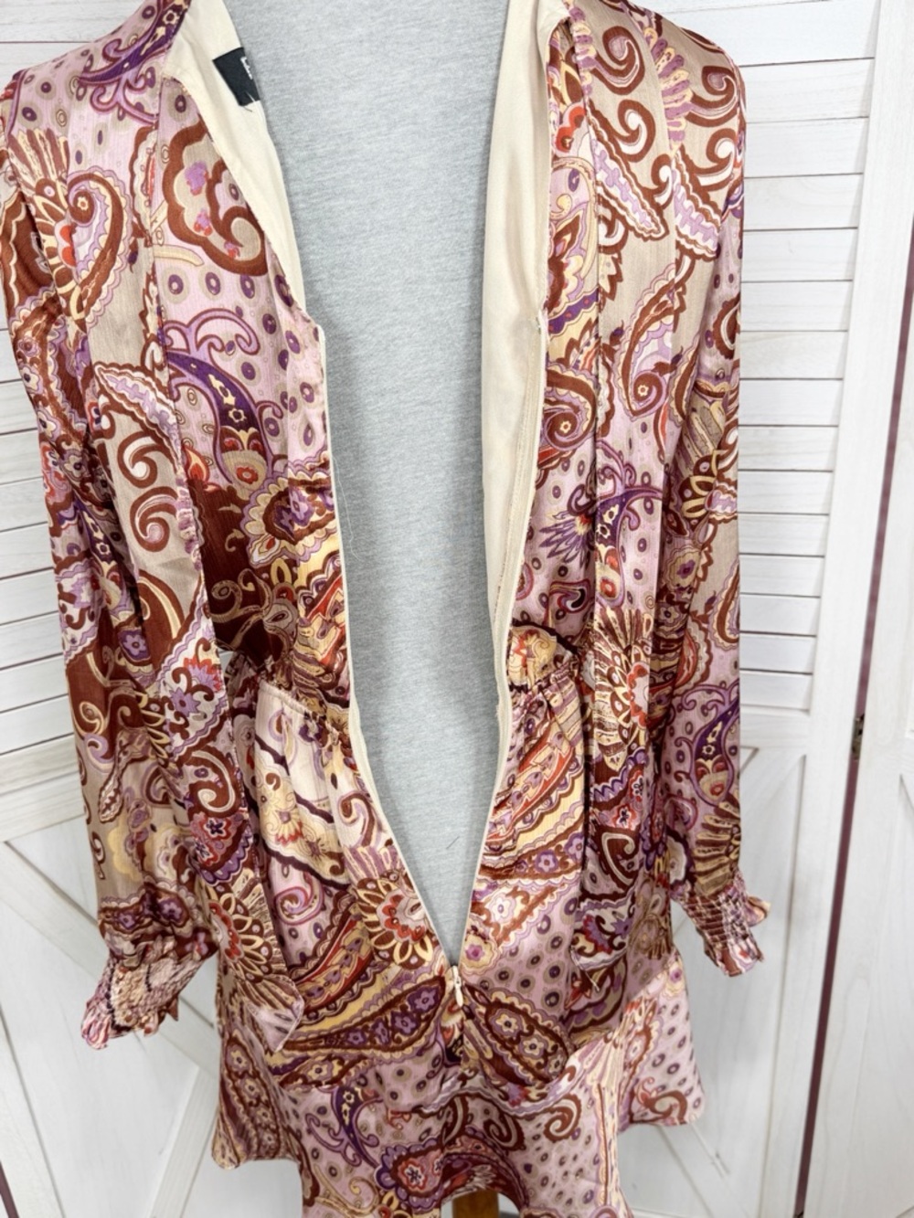 Fate Paisley Boho Print Satin High Neck Mini Dress Medium Long Sleeve Festival - Picture 7 of 13